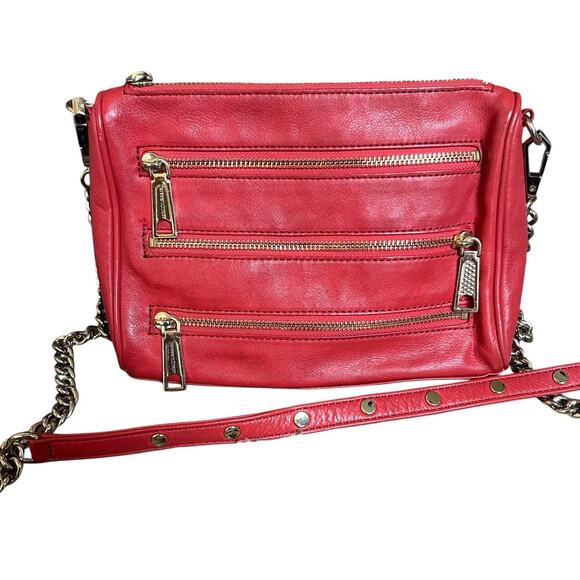 Rebecca Minkoff Handbags - Rebecca Minkoff Orange Red Leather Crossbody Bag 4 Zipper Gold Chain Pockets